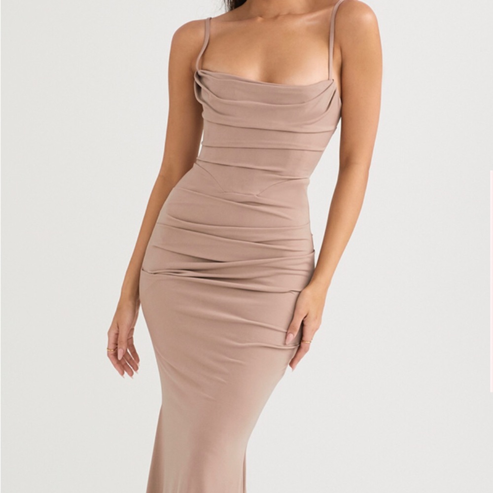 Milena almond Jersey corset maxi dress